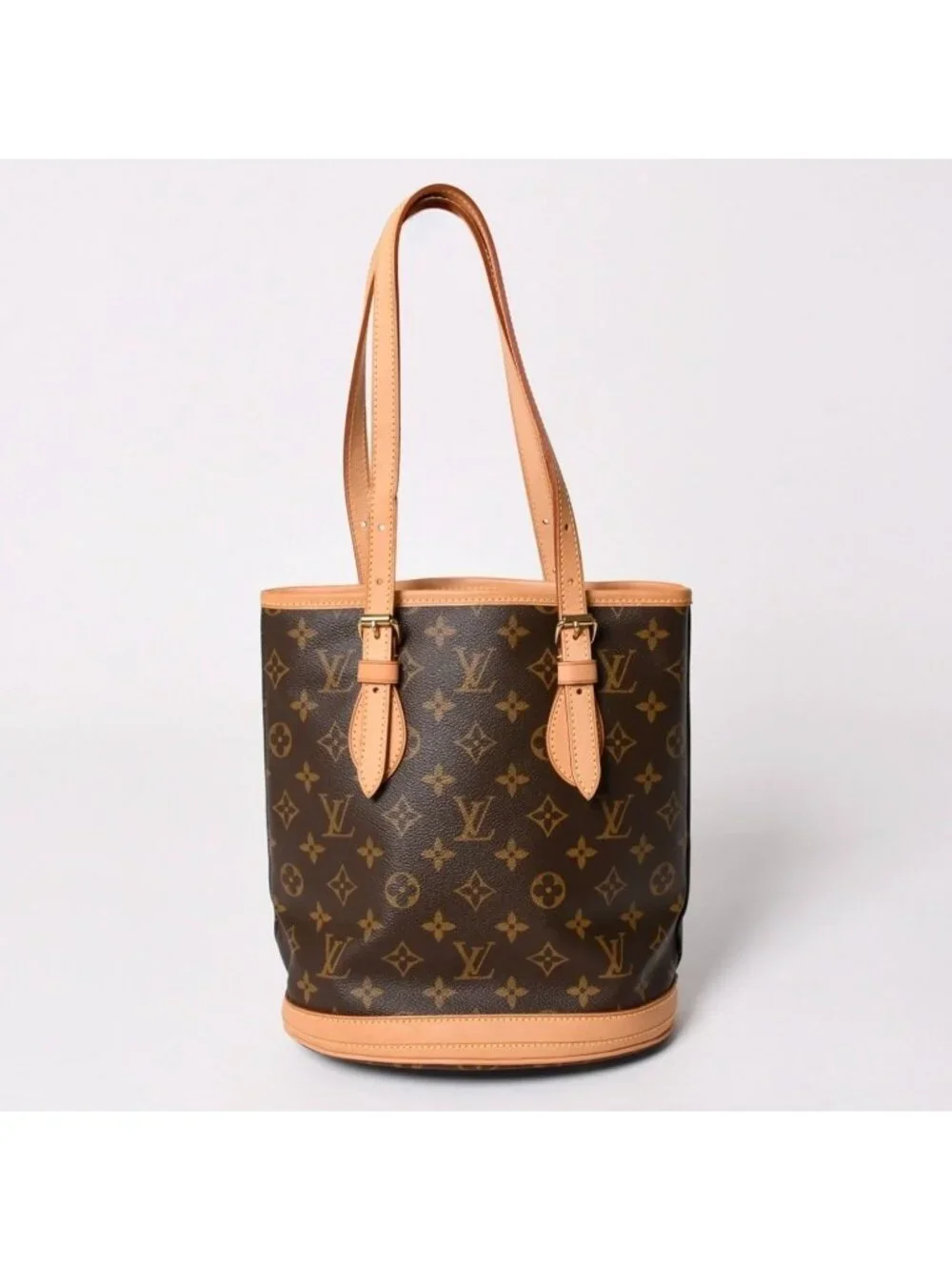 Louis Vuitton Bucket PM Handbag Monogram Brown Leather Gold